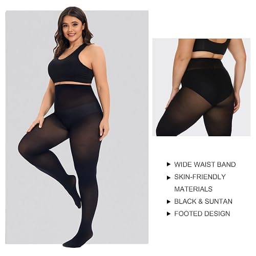 CozyWow Plus Size Tights for Women 80D Soft Solid Color Semi Opaque Pantyhose High Waist 1X 2X 3X 4X thumbnail 3