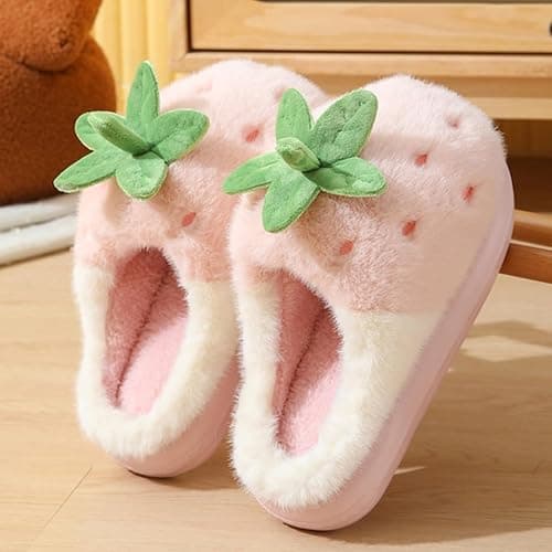 Zigihos Strawberry Fuzzy Friut Slippers for Women, Cute Fluffy Plush Warm House Couple Slippers, Winter thumbnail 5