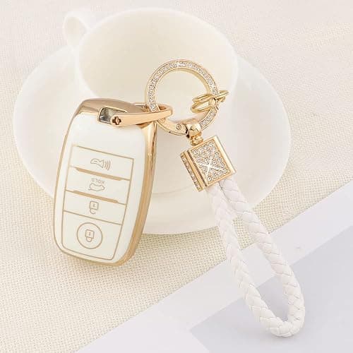 PIFOOG Key Fob Cover for Kia Optima Soul Sportage Sorento Forte Rio Niro Accessories Bling Keychain Soft TPU Car Keys Case Shell 4 Buttons Protector Girly Women Cute White Gold thumbnail 8
