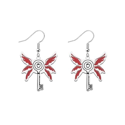 LQRI Anime Character Gifts Demon Cartoon Characters Inspired Heart-Shaped Wings Key Earrings Anime Series Merchandise - Image 1