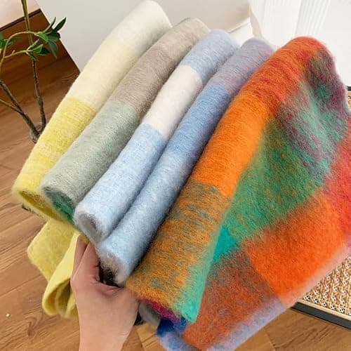 MININAI Chunky Winter Scarfs for Women Cold Weather Warm Knit Thick Plaid Scarf Long Large Oversized Checked Scarves thumbnail 7