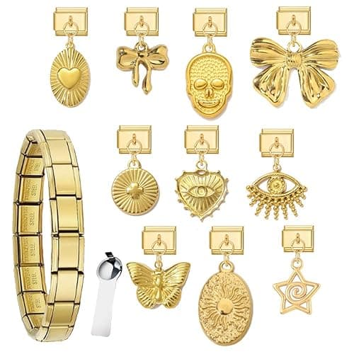 LCSDDWAS Gold Italian Charm Bracelet Set For Women Diy Handmade With Starter Brascelet, Assorted Charms And Opening Tools, 9mm Modular Italian Bracelet Links Jewelry - Image 1