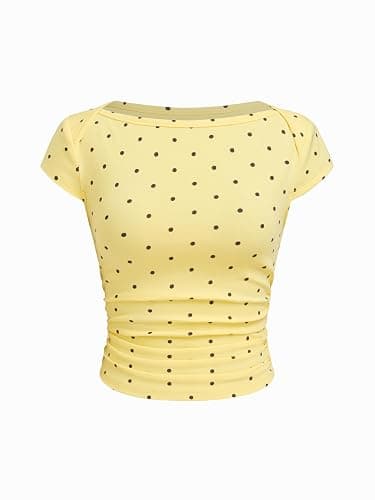 CIDER Womens Summer Outfits Polka Dot Ruched Tee Low Waist Mini Skort Boat Neck Set thumbnail 2