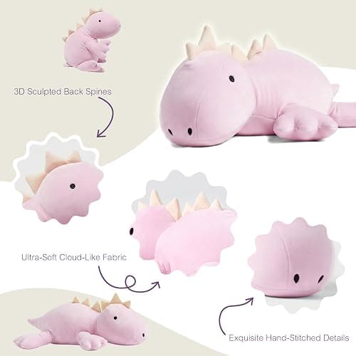 KOWSI® Weighted Purple Stegosauru Plush Microwavable Heating Pad 16" 1.4 Lb | Soft Squishy Heating Plush Pillow with Lavender & Tourmaline Beads | Offers Lasting Warm For Soothing Lumbar & Back Comfort thumbnail 6