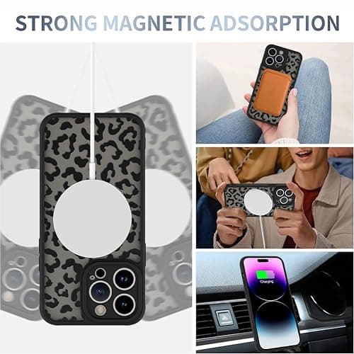 AIGOMARA Case for iPhone 14 Pro [Compatible with MagSafe] Black Leopard Pattern Design for Women Girls Men Soft TPU Bumper Hard PC Back Anti-Fall Shockproof Protective Slim Cover thumbnail 3