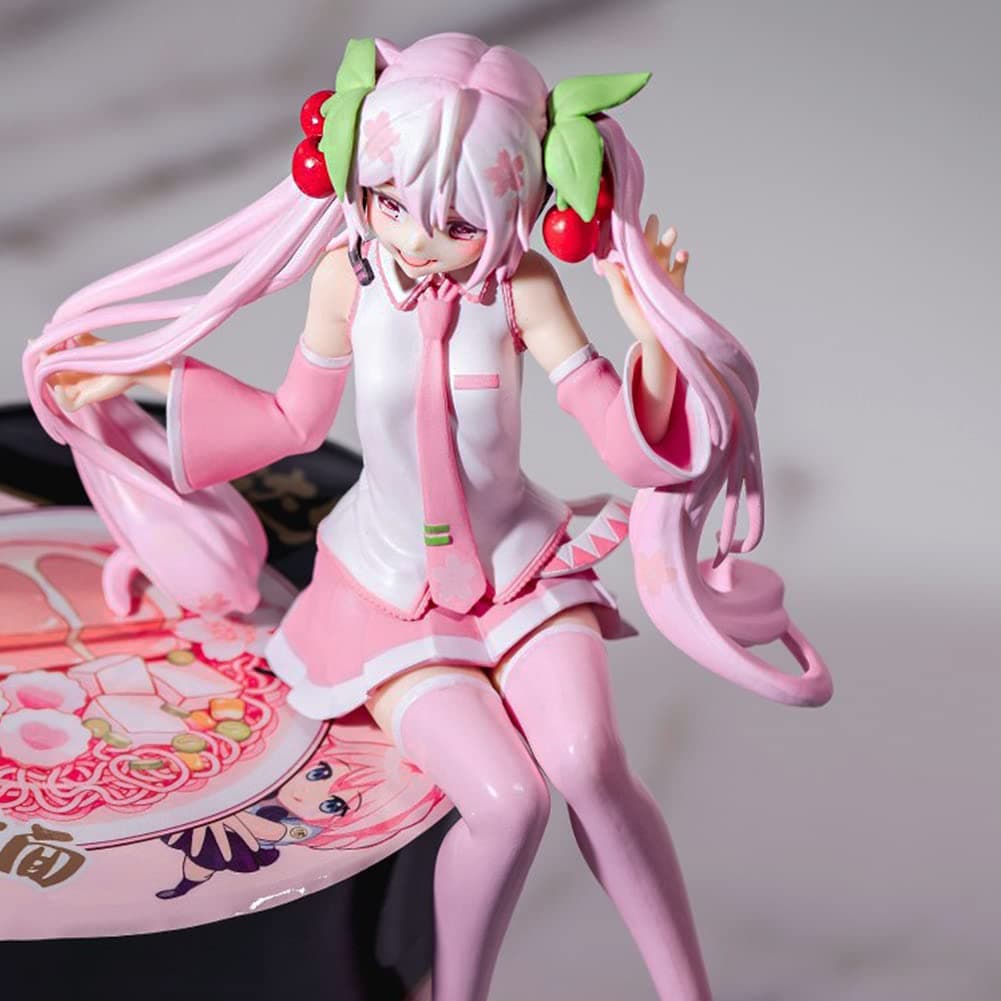 Anime Pink Miku Action Figures 15cm Seated Pose Anime Figures Statue Miku Noodle Stopper Collection Desktop Decoration Birthday Gift thumbnail 4