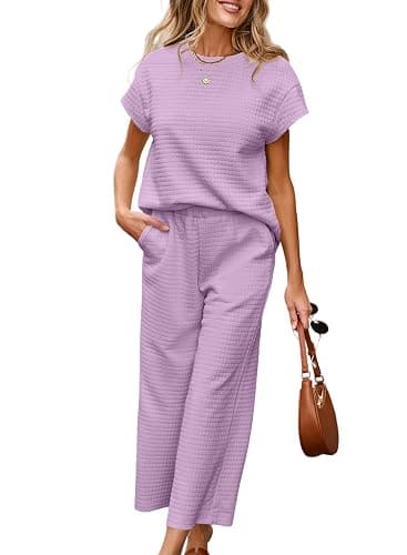 SHEWIN Womens Two Piece Spring Outfits Sweatsuits Casual Pullover Tops and Wide Leg Sweatpant Lounge Sets - Image 1