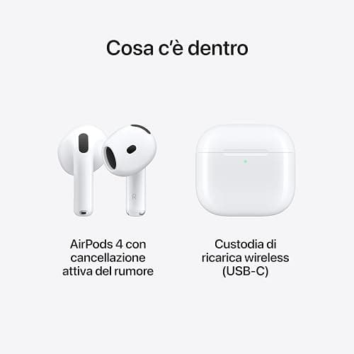 Apple AirPods 4 Auricolari wireless, Auricolari Bluetooth, Cancellazione attiva del rumore, Audio adattivo, Trasparenza, Audio spaziale personalizzato, Custodia di ricarica USB-C, Ricarica wireless thumbnail 6