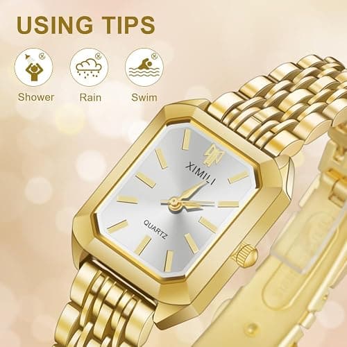 OFFCUP Damenuhr Rechteckige, Damen Analog Quarz Uhr mit Edelstahl Armband, Uhren Damen Klein Einfache Vintage Klassische Armbanduhr Lässig Quarzuhr Kleideruhr, 3 Zeiger thumbnail 4