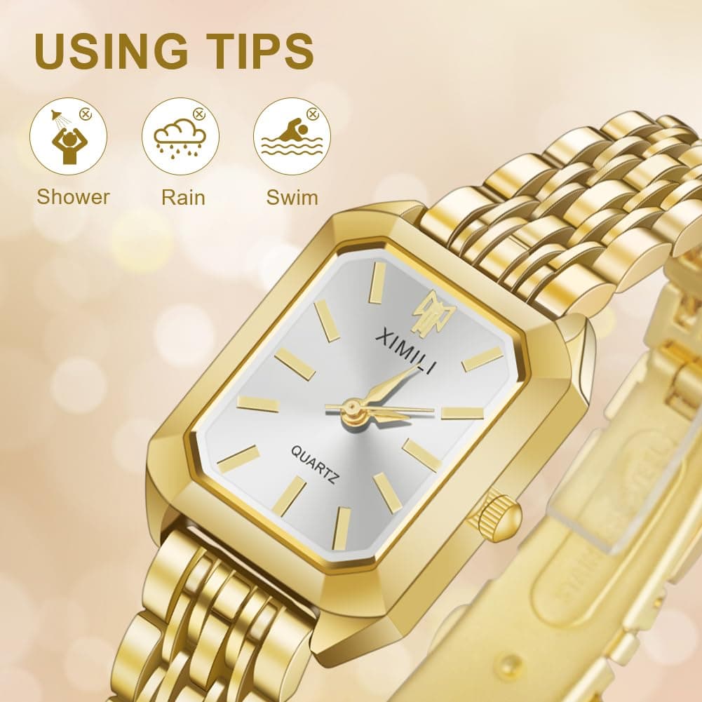 OFFCUP Women's Rectangular Analogue Quartz Watch with Stainless Steel Bracelet Watches Ladies Small Simple Vintage Classic Wrist Watch Casual Quartz Watch Dress Watch 3 Hands thumbnail 4