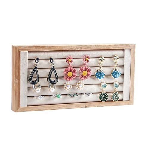 Kanwoder Bamboo Ring Holder,Ring Display Stand,Jewelry Organizer Stand for Rings Earrings Selling（Beige） thumbnail 5