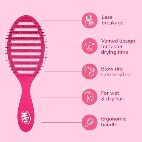 Wet Brush Speed Dry Detangler (Pink)- Ergonomic, Heat Flex Bristles, Blow Dry, Detangling Knots, Snag Anti-Static Brush for All Hair Type thumbnail 4