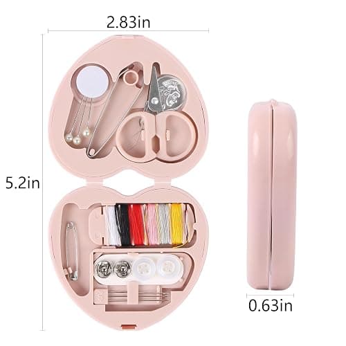 MIDELONG Heart Shaped Portable Travel Sewing Repair Kit - Mini Box with Threads, Scissors, DIY Hand Sewing Needles, Pink thumbnail 2