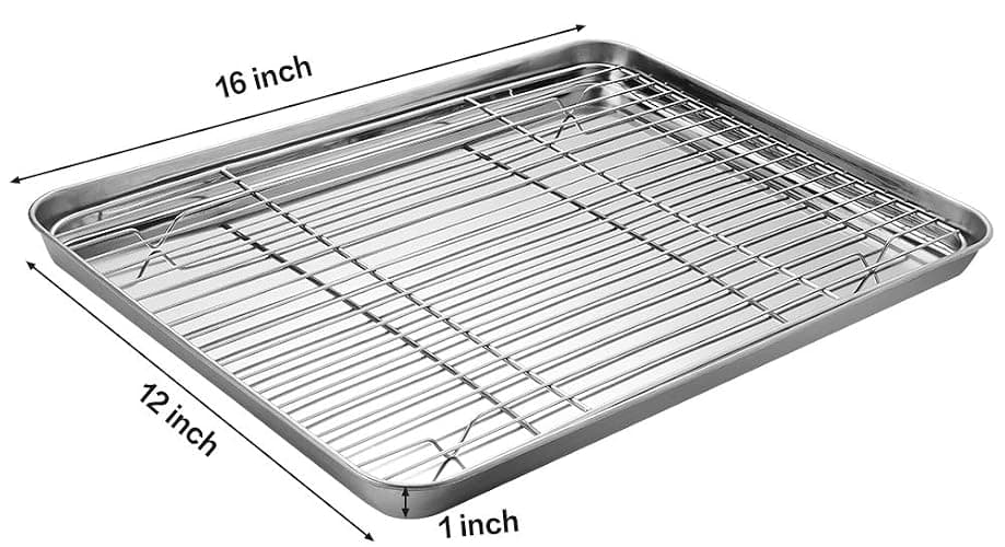 Stainless Steel Baking Sheet Tray Cooling Rack with Silicone Baking Mat Set, Cookie Pan with Cooling Rack, Set of 6 (2 Sheets + 2 Racks + 2 Mats), Size 16 x 12 x 1 Inch, Easy Clean thumbnail 2