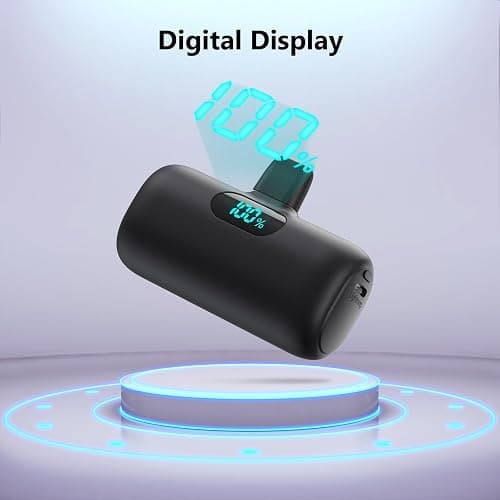 Mini Portable Charger for iPhone,Upgraded 5000mAh PD Fast Charging Battery Pack,LCD Display Cute Power Bank Portable Phone Charger for iPhone 14/14 Pro Max/13/13 Pro/12 Pro/11/XS/XR/X/8/7/6-Black thumbnail 7