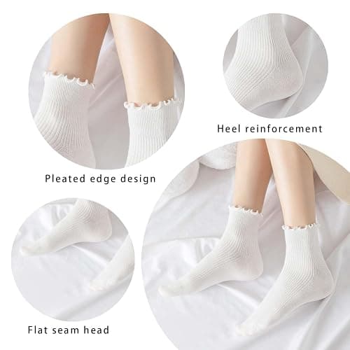 DarkCom 6 Pairs Women's Ruffle Socks Cute Ankle Socks Super Soft Breathable Cool Frilly Socks For Mary Jane Shoes thumbnail 4