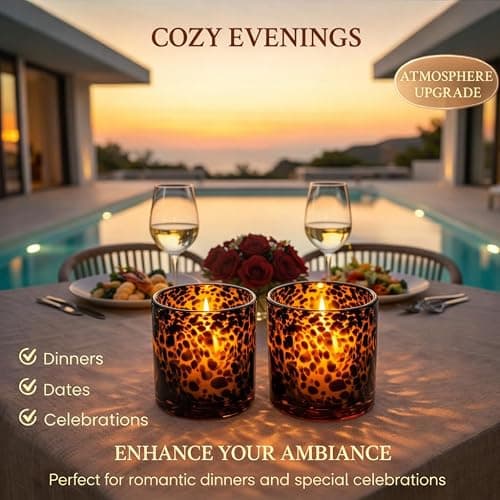 Tortoise Shell Candle Holder | Large Size 4.7" | Cheetah & Leopard Print Candle Holder | Large Amber Glass Votive for Vanity | Animal Pattern Glass Decor | Tea Light, Jar Candle & Vanity Accent thumbnail 5
