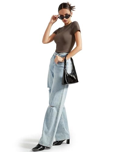 SUUKSESS Women Double Lined Fitted Basic Tee Crew Neck Short Sleeve Y2K Crop Top thumbnail 3