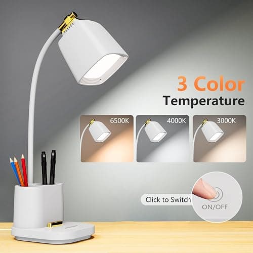 GONDSILY LED Desk Lamp with USB Charging Port Touch Control 3 Color Modes, Stepless Dimming,Eye-Caring LED Table Lamp for Home,Office,Bedroom,Reading,Work,Study,Gooseneck Lamp, 5V, 2.4A thumbnail 2