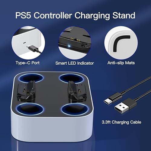 NEWDERY for PS5 Controller Charger Station Compatible with Dualsense Edge, Fast Charging Dock Stand with Cable, Dual Charging Station for PlayStation 5 & DualSense Edge Controller thumbnail 5