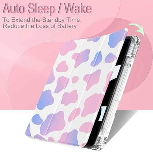 Feams for iPad (A16) 11th Generation 11 Inch 2025, iPad 10th Generation Case 10.9 Inch 2022, Slim iPad A16 Case Clear Back Cover with Pencil Holder & Auto Sleep, Pink Cow Print thumbnail 4