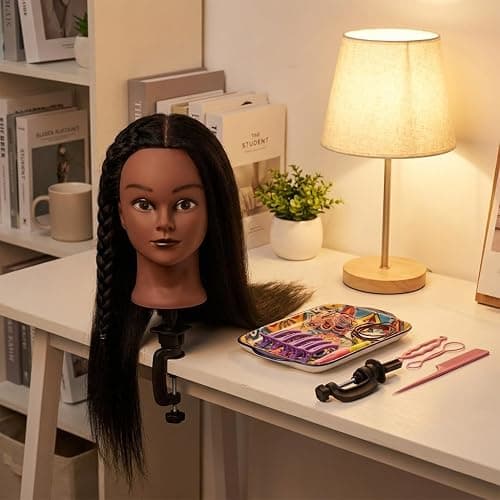 16 Inch 100% Real Hair Mannequin Head Training Head Manikin Cosmetology Doll Head for Hairdresser Practice Braiding Hair Styling with Clamp stand (16 -Inch) thumbnail 4