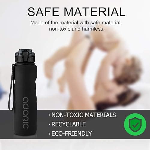 ADORIC Sports Water Bottle 1L, BPA Free Tritan Non-Toxic Plastic Sport Water Cup, Durable Leak Proof Water Bottle with Filter, Flip Top (Black-1000ml) thumbnail 6