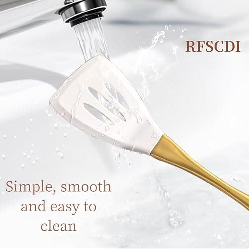 Elegant White Gold Silicone Cooking Utensils Set - Non-Toxic, Dishwasher Safe Kitchen Utensils Set with Heat Resistant Comfort Handles - Includes Spatula & Spoon for Nonstick Cookware thumbnail 8