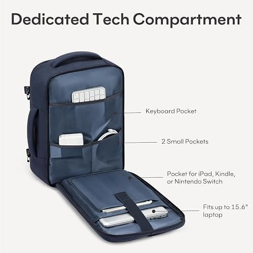 mibasies 30L Travel Backpack for Women & Men: Carry On Luggage Flight Approved, TSA Laptop Backpack with Water Bottle Pocket, Personal Item Bag Fits 15.6" Laptop for Weekender Business - Navy thumbnail 5