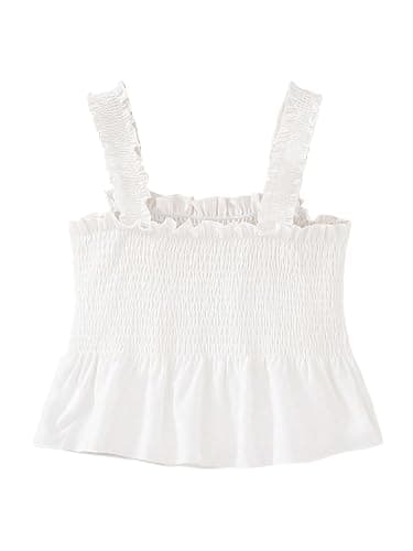 WDIRARA Girl's Smocked Ruffle Hem Tank Top Square Neck Flared Sleeveless Top thumbnail 2