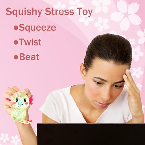 Sezua Squishy Fidget Stress Ball - Taba Squishies Squeeze Sensory Axolotl Toys, Axolotl Squishy Sugar Stress Ball Toys for Adults Kid, Glitter Salamander Gift for Party Birthday Christmas thumbnail 5