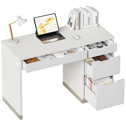 MaverickFurni White Desk with Drawers, 48 Inch Small Computer Desk with 4 Storage Drawers for Small Space, Home Office Desk for Bedroom with Storage File Cabinet thumbnail 6