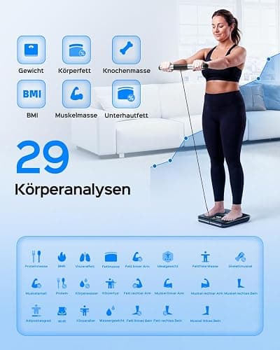 Tychesy Körperfettwaage mit Handsensoren, Digitale Personenwaage mit Körperfettanalyse, Smart Waage mit 8 Elektroden für Körperfett und Muskelmasse, BMI, und 28 Körpermesswerte, 180 kg thumbnail 3