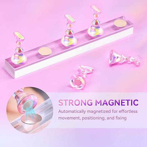 Makartt Press on Nails Stand: Clear and Pink Nail Holder for Painting Nails, Stands for Art Display Practice, Magnetic Clear Glitter Flower Fake Holders with Reusable Adhesive Putty for Home Salon DIY thumbnail 5