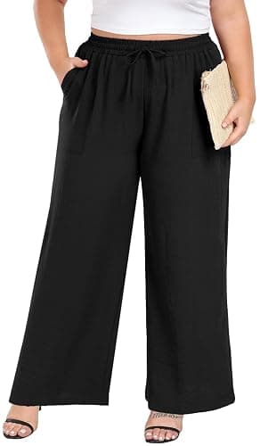 Lastshe Women's Plus Size Wide Leg Pants High Waist Loose Casual Palazzo Trousers with Pockets Spring Clothes - Image 1