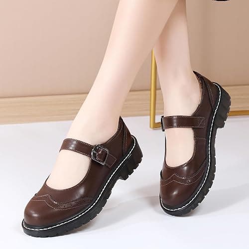 XMM Mary Jane Shoes Women Mary Janes Flats Ladies Oxford Shoes for Women Comfort Leather Round Toe Non-Slip Dressy Casual Cute Girls School Work Shoes thumbnail 3