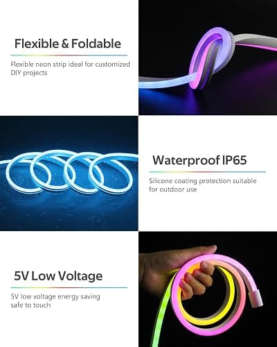 Aclorol RGB+IC LED Neon Strip Lights 2M USB Addressable Rope Strip 5V Dimmable LED Neon Flex Music Sync with App Control Waterproof for Bedroom Indoor Outdoor Gaming Room Bar Party Decoration thumbnail 3