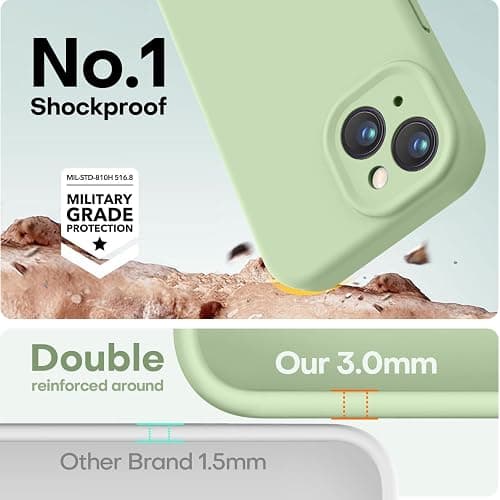 LOVE 3000 Designed for iPhone 14 Case, Premium Silicone with [Soft Anti-Scratch Microfiber Lining] Shockproof Protective Phone Case for Men Women Girls 6.1", Matcha thumbnail 4
