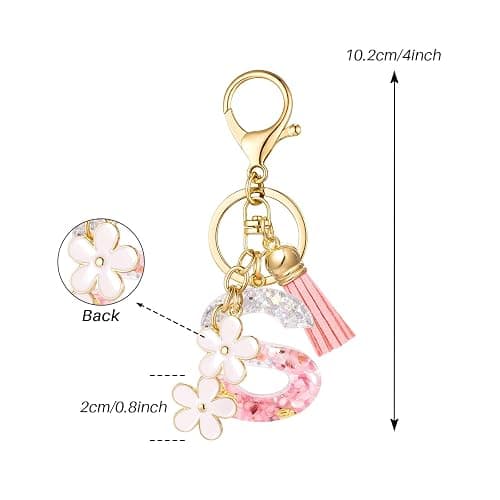 SELOVO Girls Pink Flower Chain Cute Keychain Initial Keychain Key Chain for Women thumbnail 3