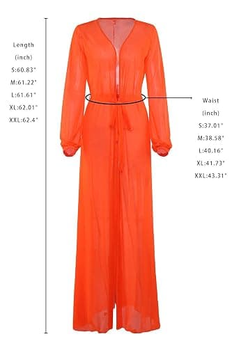 Pink Queen Women's Long Sleeve Flowy Maxi Swimsuit Tie Front Robe Cover Up - White - XX-Large thumbnail 3