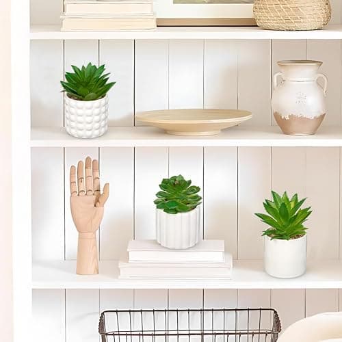 Briful Succulents Plants Artificial in White Ceramic Pots (Set of 3), Small Fake Plants for Home Office Desk Decor – Modern Mini Potted Succulents for Bathroom, Bedroom, Living Room Table, Shelf thumbnail 6