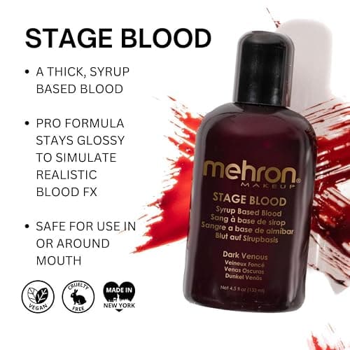 Mehron Makeup Stage Blood | Realistic For Halloween | Washable Fake Blood for Special FX, Stage & Screen, Halloween, & Cosplay (4.5) (Dark Venous) thumbnail 3