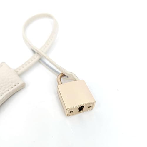 M-ioi-M Genuine Leather Key Clochette Bag Charm, Bell Key Holder, Purse Keychain, Handbag Accessories Replacement, w/Padlock - Ivory + Light Gold Padlock thumbnail 3