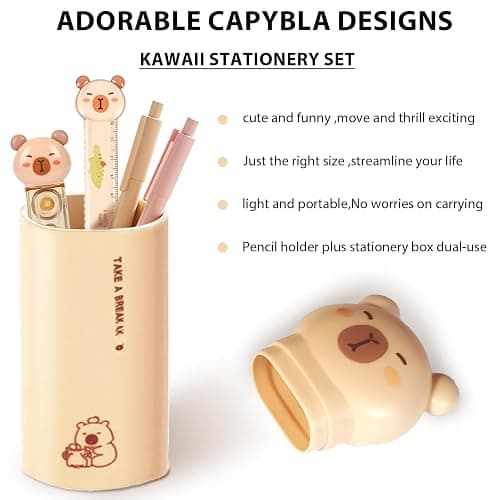 Capybara Stationery Set,Cute Capybara School Supplies,Stationary Gift Set, Japanese Stationery Birthday GIFS, Includes Pencil Sharpener,Eraser, Correction Tape, Ruler, for Office School Supplies thumbnail 4