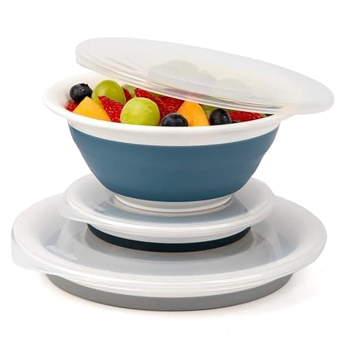 Progressive Prepworks Thinstore Collapsible Prep/Storage Bowls with Lids - Set of 3, Dark Pastels - Image 1