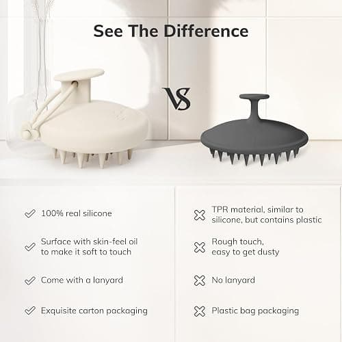 Sndyi Silicone Scalp Massager Shampoo Brush, Hair Scrubber with Soft Silicone Bristles, Scalp Scrubber/Exfoliator for Dandruff Removal, Wet Dry Scalp Brush for Hair Growth & Scalp Care, Oatmeal thumbnail 3