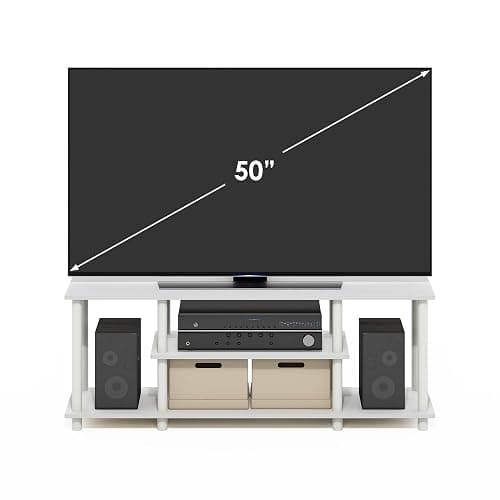 Furinno Turn-N-Tube TV Stand, 3-Tier Open Frame Rectangular Entertainment Center with Storage Shelf, TV Console for TV up to 50 Inch, Toolless Assembly, for Living Room, Bedroom, White thumbnail 4