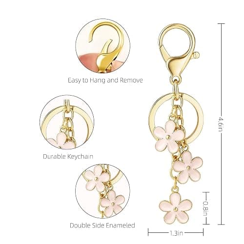 Qubusm 3Pcs Cute Keychain for Women, Flower Enamel Charm Keyring for Handbag Backpack Purse（White,Pink,Black thumbnail 2