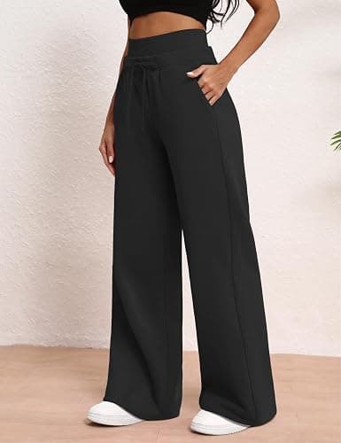 HeSaYep Women's Wide Leg Sweatpants Double Waisted Baggy Sweat Pants with Pockets thumbnail 3