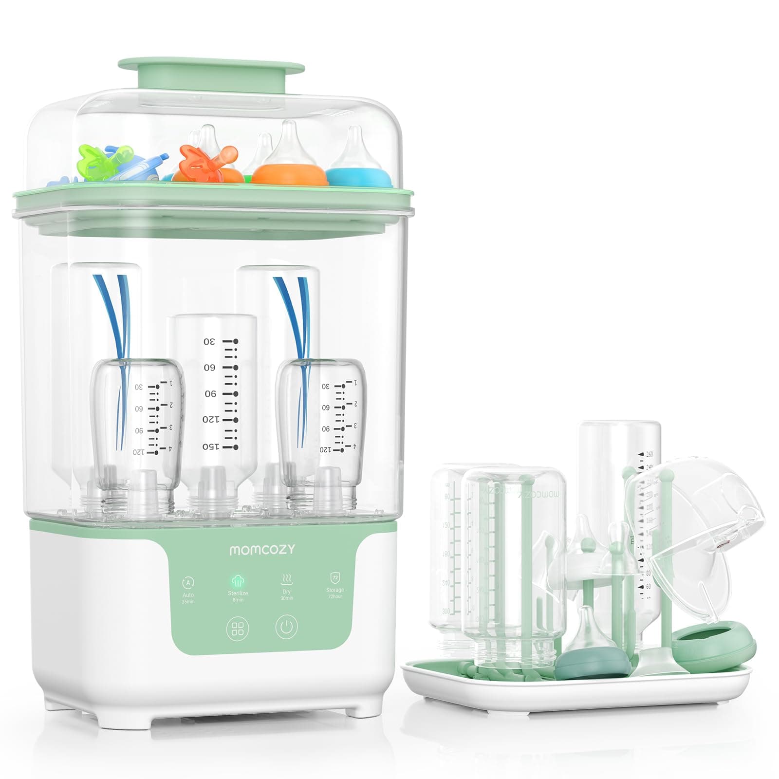 Momcozy Esterilizador y secador de biberones 4 en 1, Modular apilable, Ahorra Espacio, para 6 biberones, Piezas de extractores y artículos Esenciales, Incluye Estante de Secado - Image 1